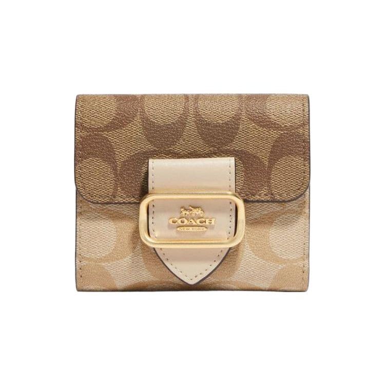 

Coach Morgan 11 Classic Monogram Snap Closure Canvas And Leather Wallet Small Women wallet Khaki CH387-IMU4V Gift Box Set (Basic Set+Yellow Box)