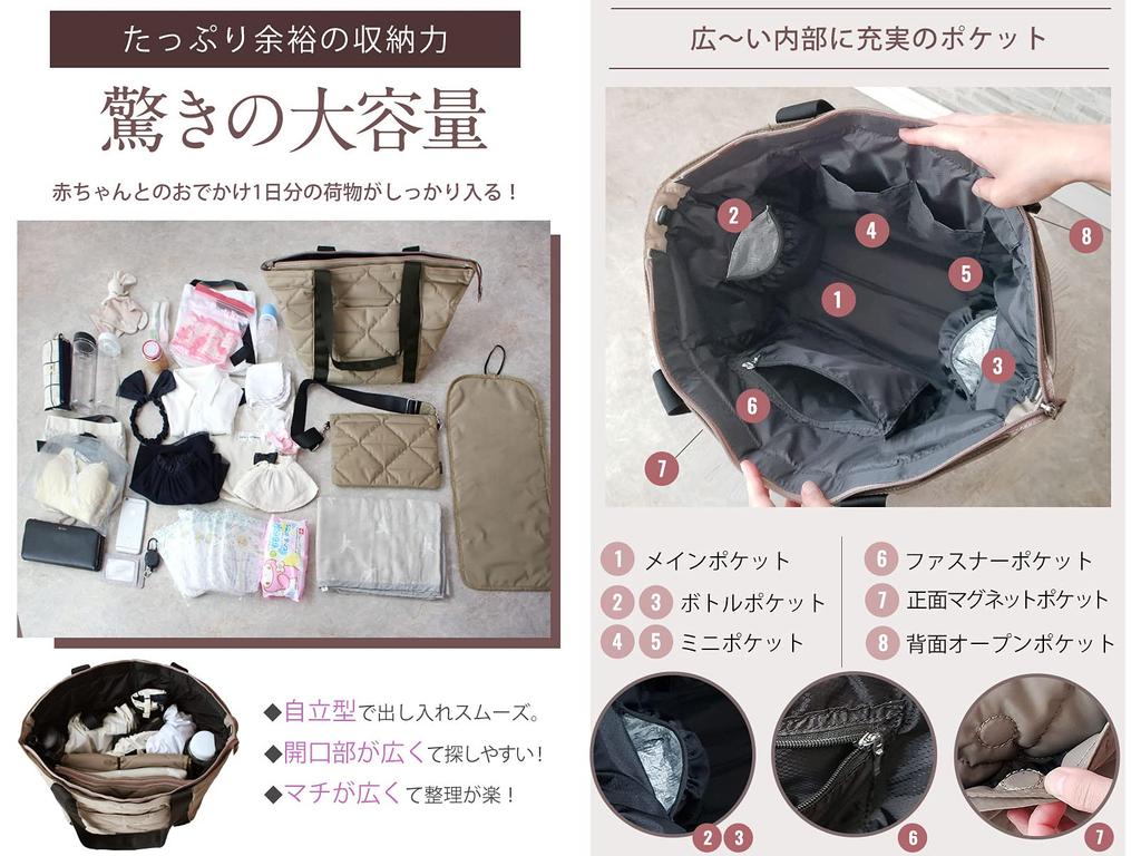 water diaper changing large capacity fluffy shoulder shoulder mom thermal for moms and dads Black [Sweet Mommy] Mother's bag, tote, sacoche, quilted,