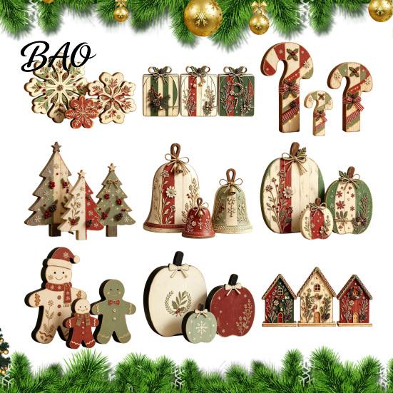 Christmas Farmhouse Mantel Accents 3Pcs/Set Wooden Ornaments, Rustic Gingerbread Man Tree Tiered Tray Freestanding Ornaments Decor, Centerpieces