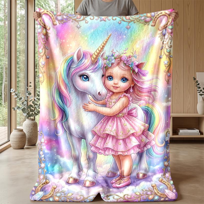Magical Unicorn Scene Theme blanket Lightweight Warm Flannel Blanket Decorative Throw Blanket for Home Decoration