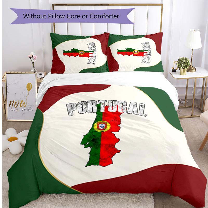 Set Biancheria da Letto Stampata Calcio Portogallo 3 Pezzi Set Copriletto Traspirante Accogliente come Regalo per la Casa Nuova o per le Feste