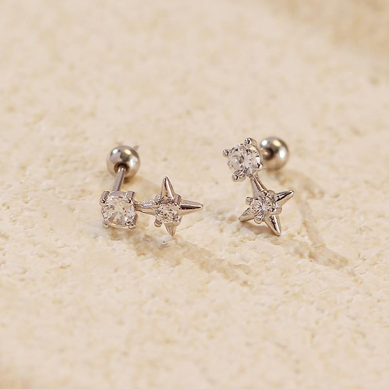 

ANENJERY Gold Silver Color Star Square Inlaid Zircon Earrings For Women Simple Temperament Mini Ins Jewelry Gifts Wholesale срібний
