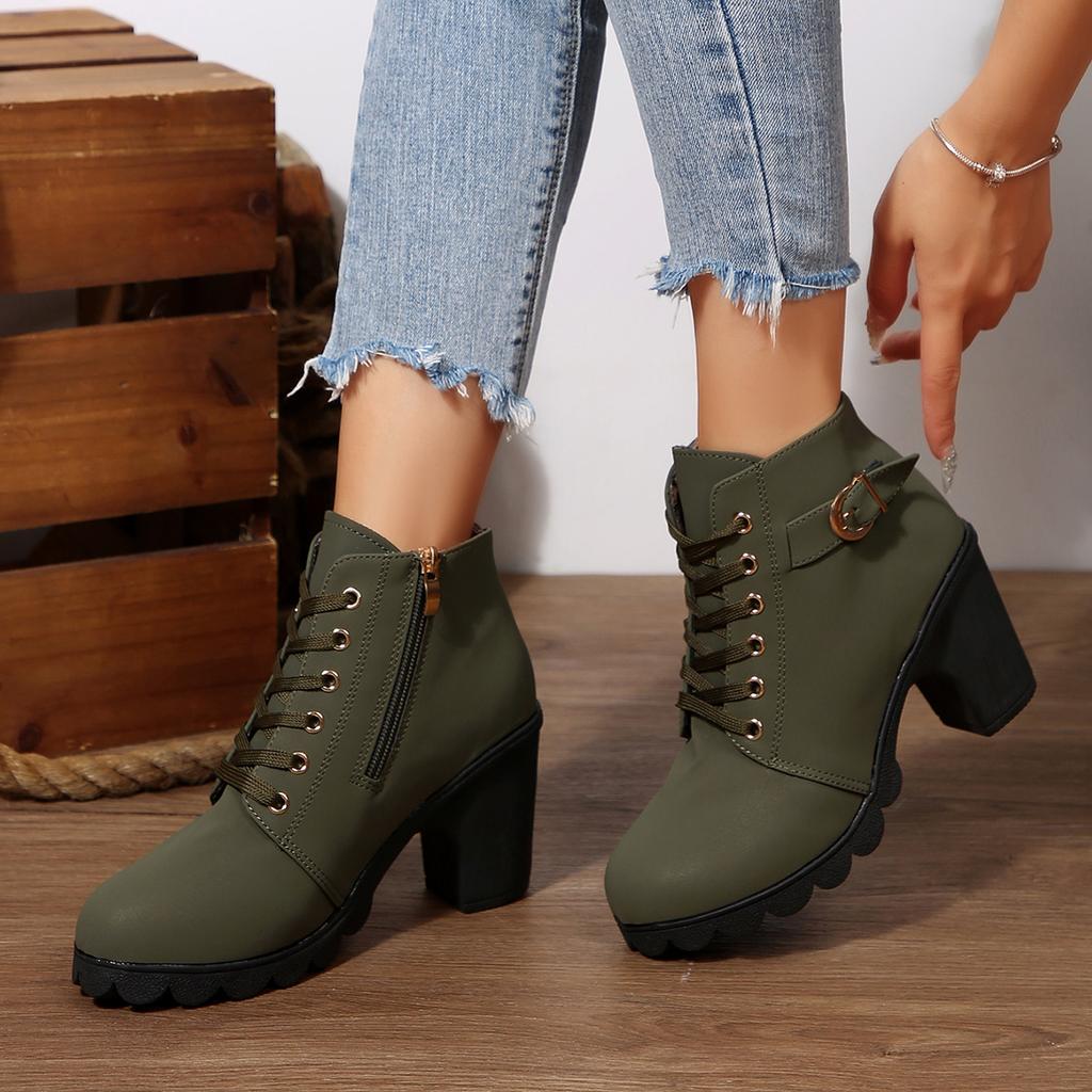 Fashion 2025 New Women Ankle Boots Autumn Winter New Large Size Comfortable Women Shoes Fashion Warm Thick Heel Lace Up High Heels Boots