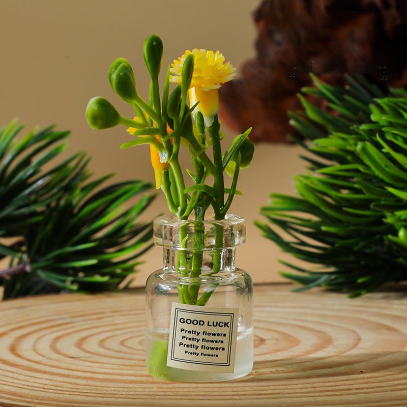 2Pcs Mini Flower Vase Dollhouse Accessories Simulation Pink Rose White Jasmine Mini Floral Arrangement Miniature Model