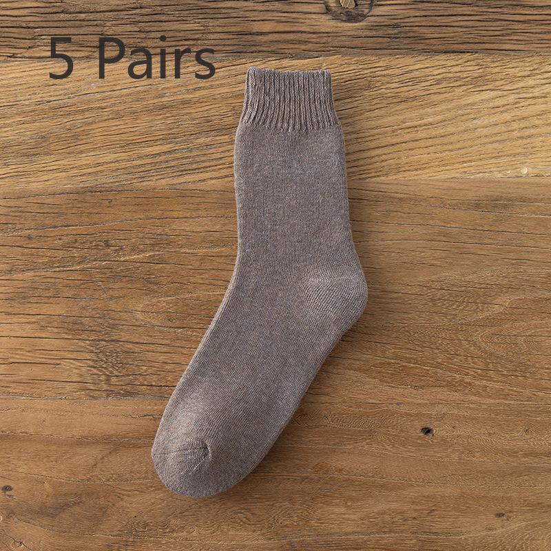 5 Pairs of Thickened and Fleece Warm Loop Socks, Mid-calf Sweat-absorbing and Breathable, Suitable for Both Men and Women, Versatile Towel Socks