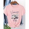 New Venice Italia Rialto Bridge Scenery Print Short Sleeve Round Neck T Women's T-shirt Suitable for Casual Outings In Spring and Summer Niche