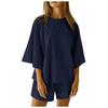 2025 Summer Women's 2-Piece Set: Seven-Sleeve Top & Elastic Waist Shorts