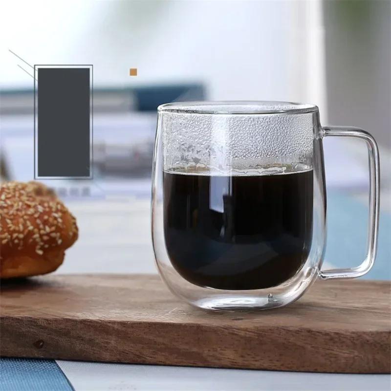 150/250/350ML Glass Cup Double Wall Glass Coffee Milk Beer Cups with Handle Cold and Heat Resistance Home Office Drinking Tools
