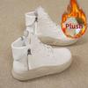 Women's Leather Round Toe Platform Sport Shoes Zipper Decorated Short Boots Color Walking Ankle Booties
