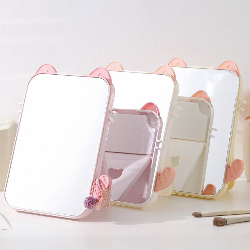 Small Folding Makeup Mirror Portable Handheld Makeup Mirror Student Dormitory Desktop Compact Mirror Dressing Tool
