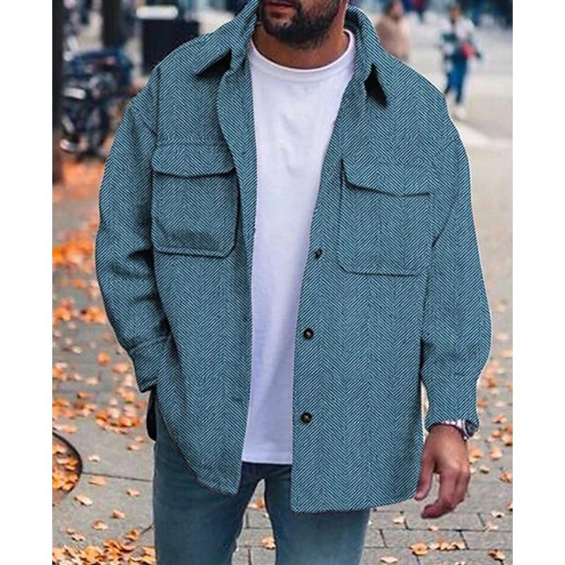 Men Fashion Turn Down Collar Long Sleeve Casual Workwear Windproof Jacket