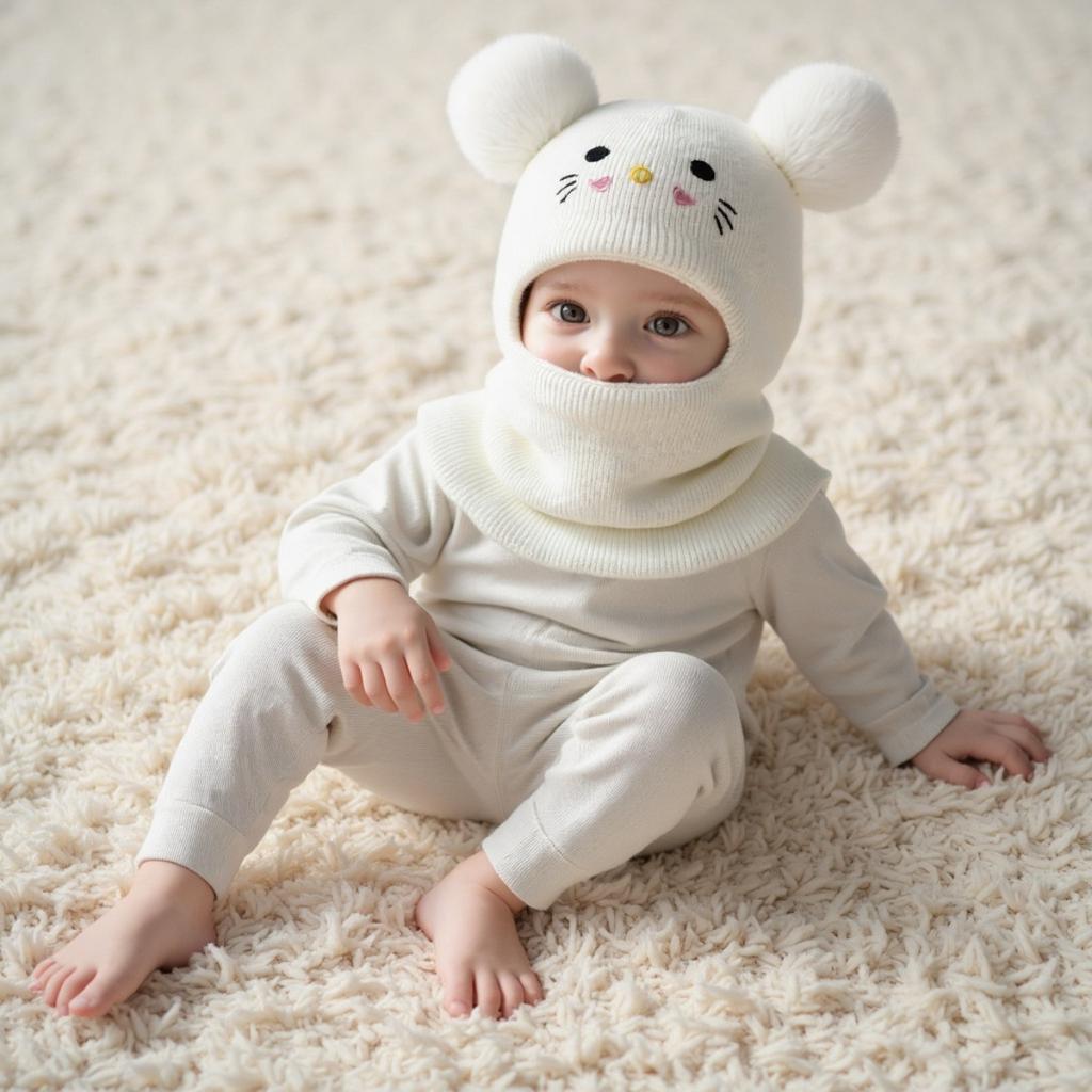 Dětská vyšívaná čepice s kreslenou kočkou, pletená teplá dětská čepice, podzimní a zimní pletená čepice pro miminka, chlapce a dívky