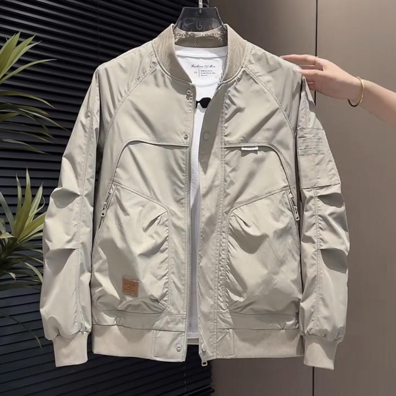 

Pilot Jacket Men s Spring and Autumn Loose Casual Stand Up Collar Baseball Jacket Men s Korean Version Workwear Jacket XXXL абрикосовий