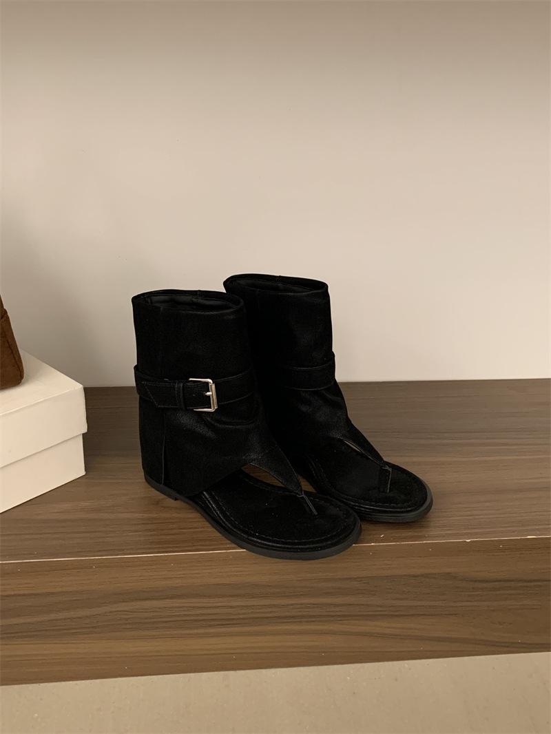 

Trendy ins Spice Girls Medium Tube Mezzanine Cool Boots Women s Summer New Breathable Niche Herringbone Roman Sandals 35 чёрный