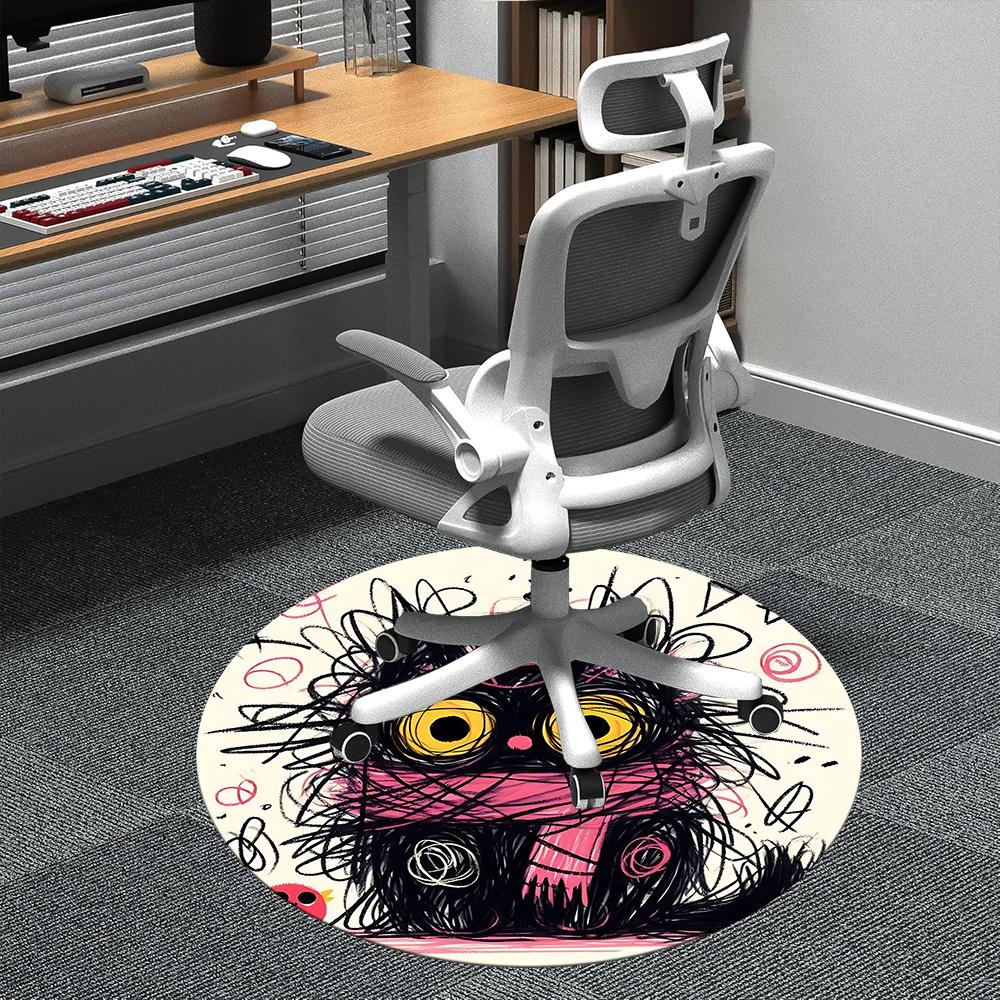1pc Whimsical Feline Office Round Area Rug, Indoor Mat Suitable ForOffice, Under Office Chairs Bedroom Living Room Home Decor, Room Deco u44 80cm by 80cm