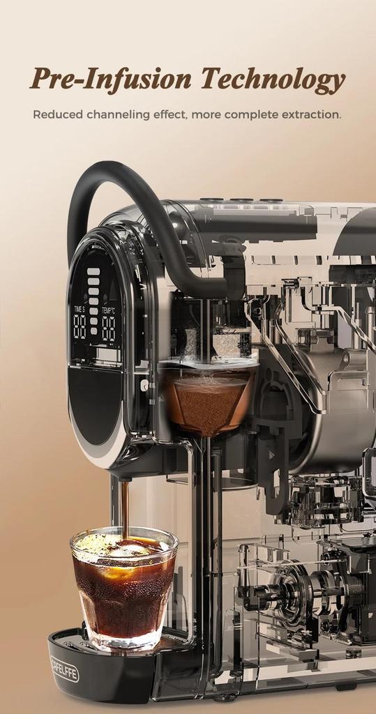 New Cafelffe MK-609S 4in1 Coffee Machine Dolce Gusto Nespresso Capsule ESE Pod Ground Coffee Coffee Cafeteria 19Bar Hot/Cold,Gift for Lover