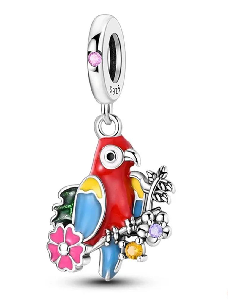 Copper Owl Flamingo Woodpecker Feather Charms Fitoriginalbracelet Charm Bead Necklace Diy Female Jewelry