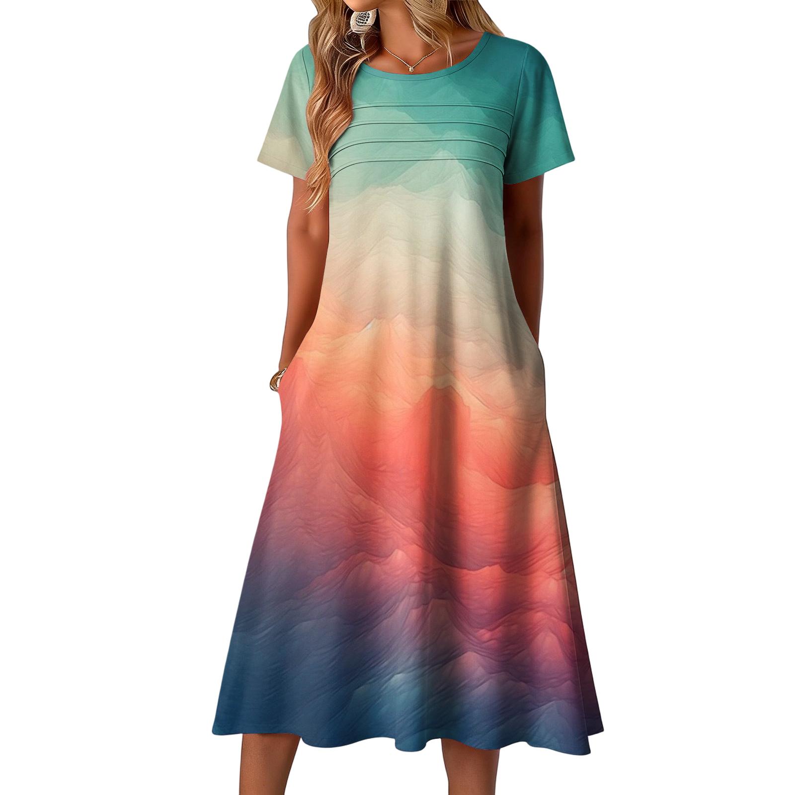 

Ladies printed casual and fashionable short sleeved round neck dress S шафрановий