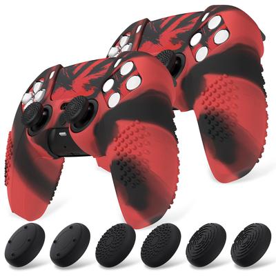 PlayVital ps5 için koruyucu kılıf, şarjla uyumlu geliştirilmiş silikon kılıf, 12 başparmak tutma yeri kapağı ve 4 çıkartma, 3D saplama ve darbeye dayanıklı
