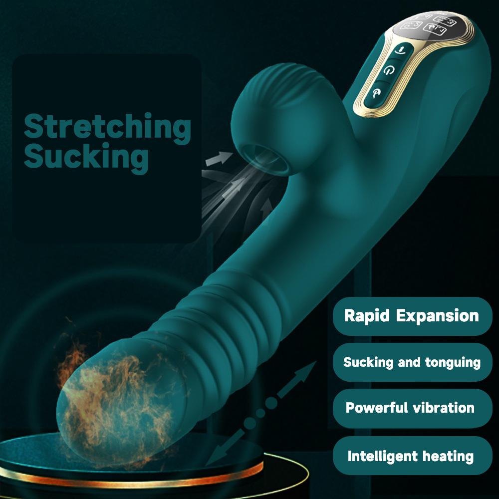 Women Retractable Vibrator Dildo Fast Piston Heating Sucking Tongue Licking G-spot Nipple Vagina Masturbator Sex Toys for Couple