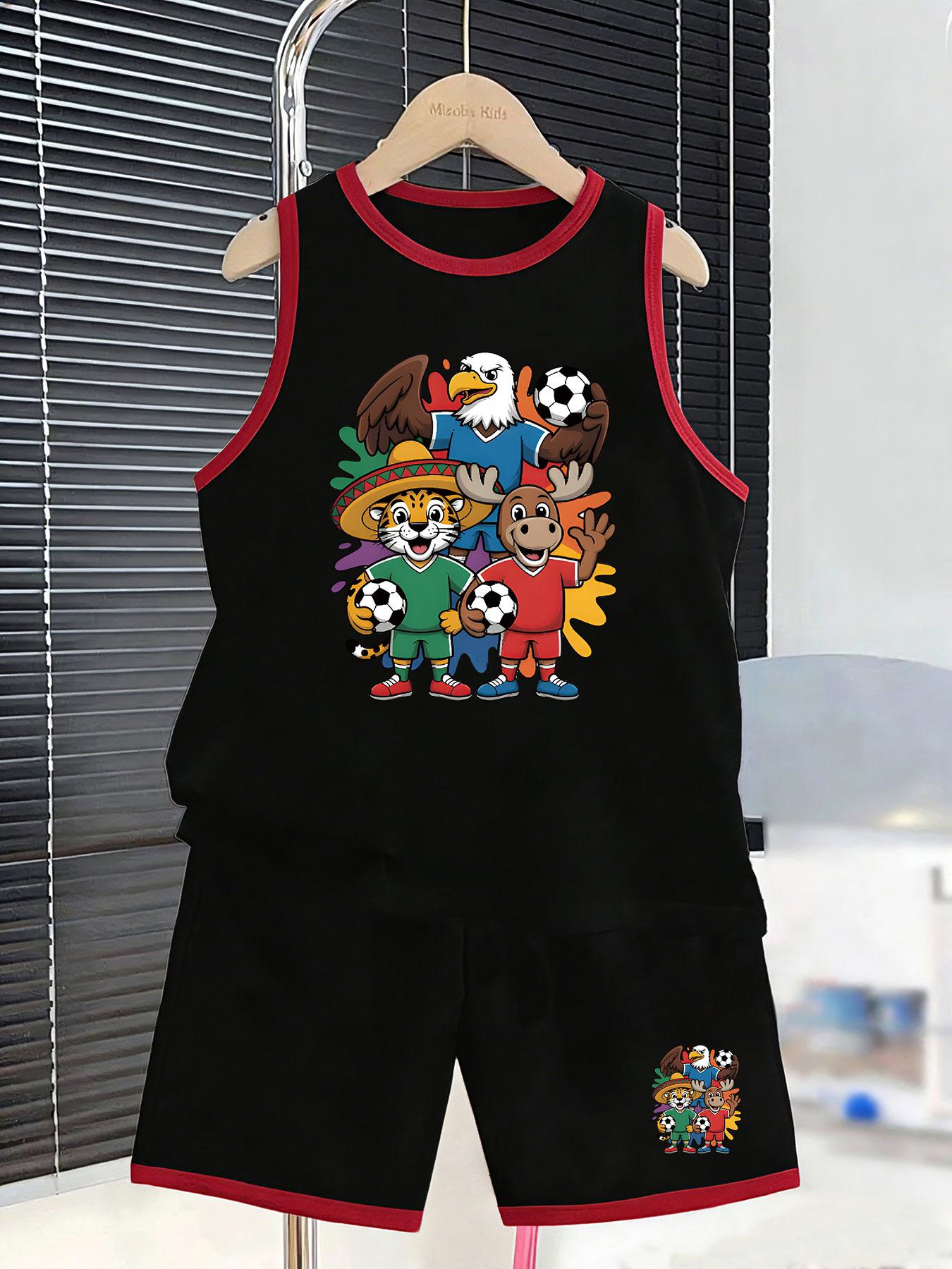 

Boys’ cute animal soccer set. Fun prints, breathable fabric, loose fit for lively summer wear. 2-3Y чёрный