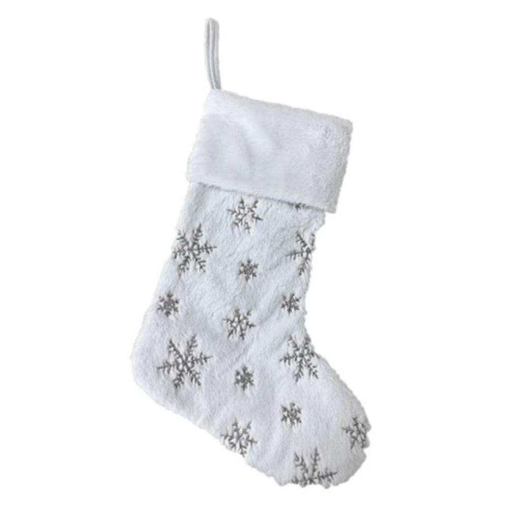 Furry White Christmas Stocking Sequined Santa Gift Pocket Xmas Tree Sock Pendant  Fireplace