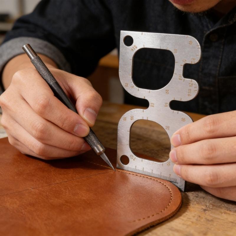 High Precisions Stainless Steel Leather Cutting Ruler Gauge Professional Tool for Accurate Leather Crafting Projects