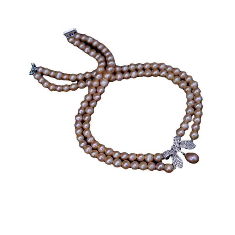 Goddess Style Natural Freshwater Pearl Bow Necklace - Women's Elegant Jewelry