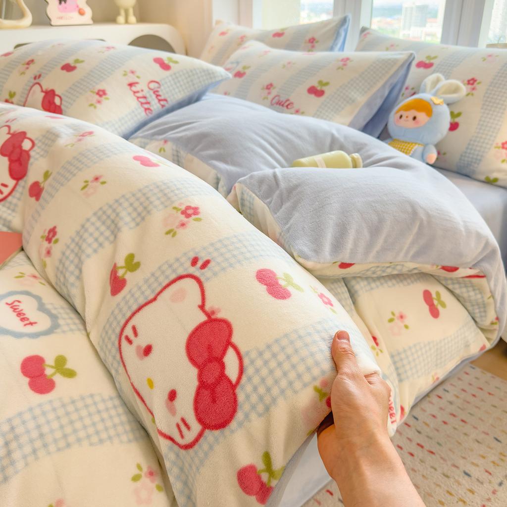 Thickened Milk Fleece Quilt Cover Single Piece Coral Fleece Quilt Cover Four-Piece Set Double-Sided Flannel Fleece