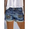 Summer Women's Denim Shorts High Waist Hole Street Hipster Printed Shorts