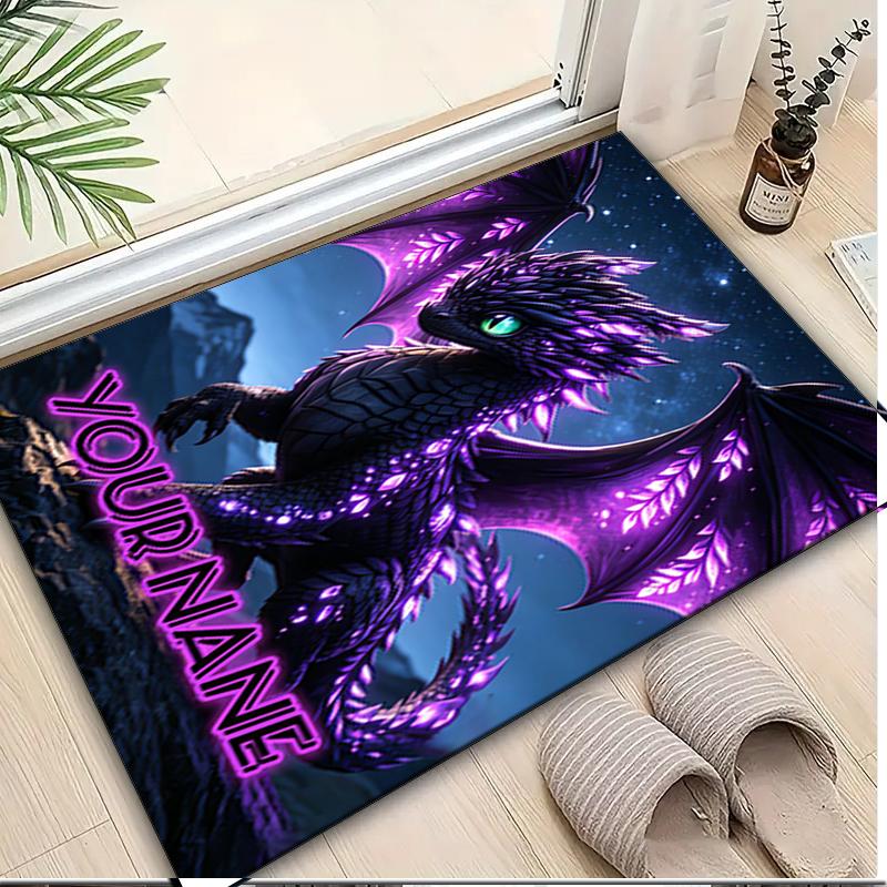 1PC Custom Name Purple Dragon Fantasy Art Theme Floor Mat Ideal for Living Room, Game Rooms, Office, Bedroom, Office Floor Mat , Floor Mats for Home