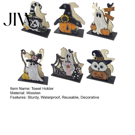 Kitchen Countertop Accessory Halloween Wooden Napkin Holder, Ghost Pumpkin Decorative Tabletop Tissue Dispenser, Dining Table Centerpiece Paper