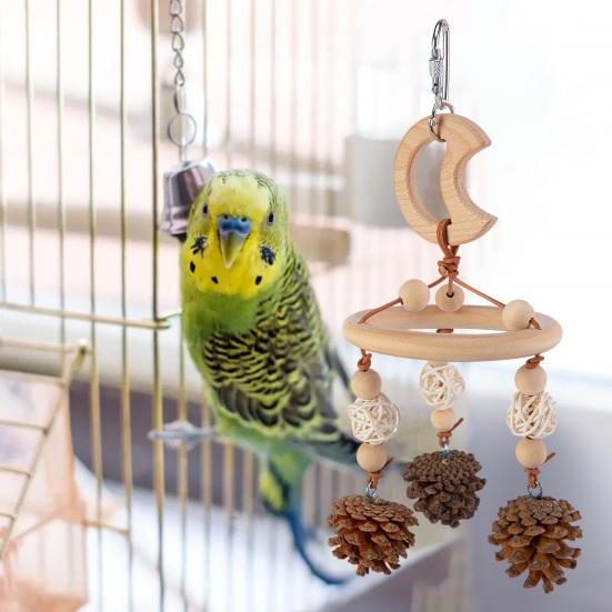 Colorful Hanging Parrot Bird Toy Training Biting Chewing Accessory Handmade Natural Wood