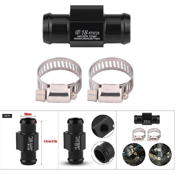 18mm Water Temp Adapter, Keenso Aluminum Temperature Gauge Adapter Joint Pipe Radiator Adaptor with 2 Clamps