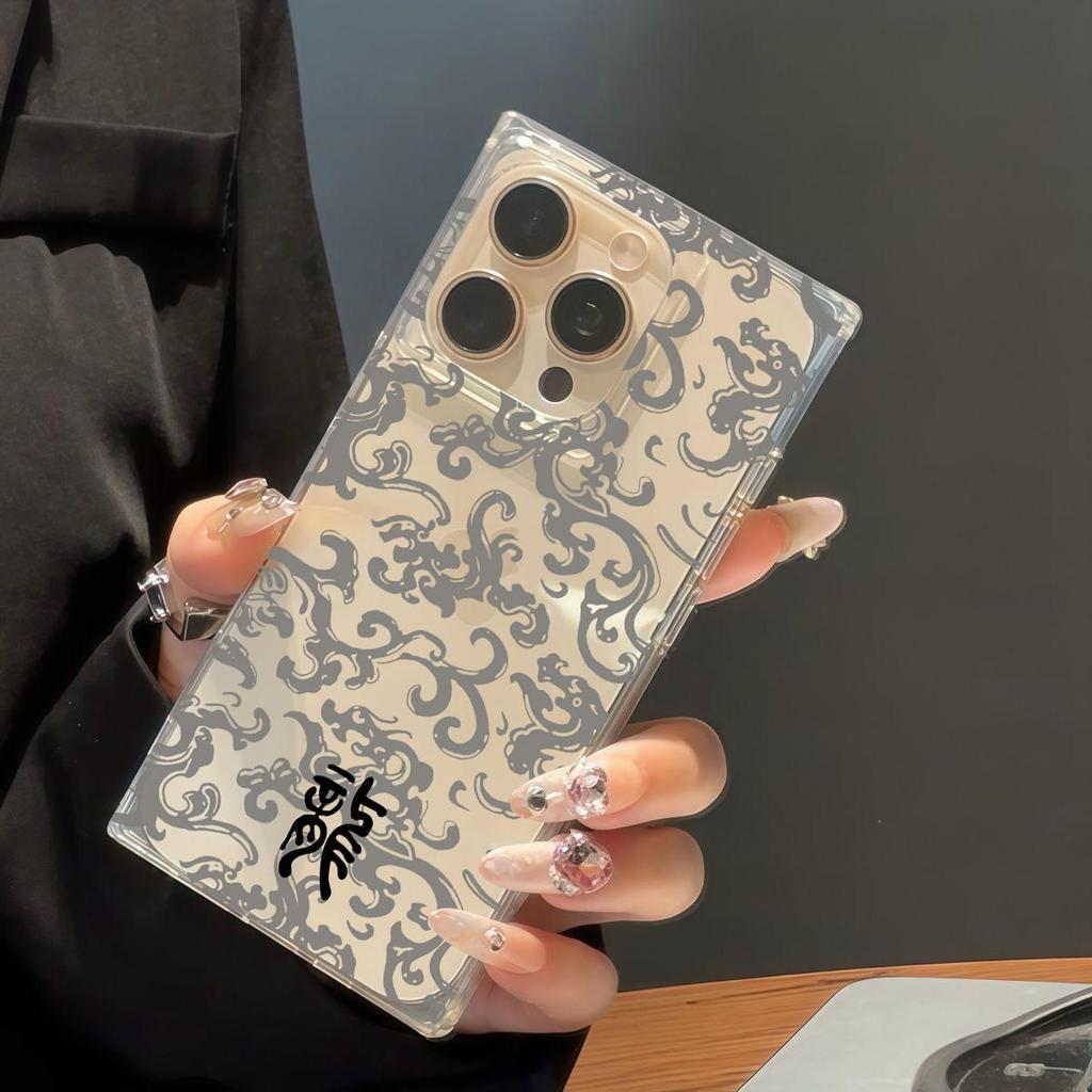 Transparent Square Back Case Casing Protection For iPhone 13 14 Pro Max 12 16 ProMax 15 Plus 11 Anti-Oxygen,Dragon Shaped Auspicious Cloud Pattern