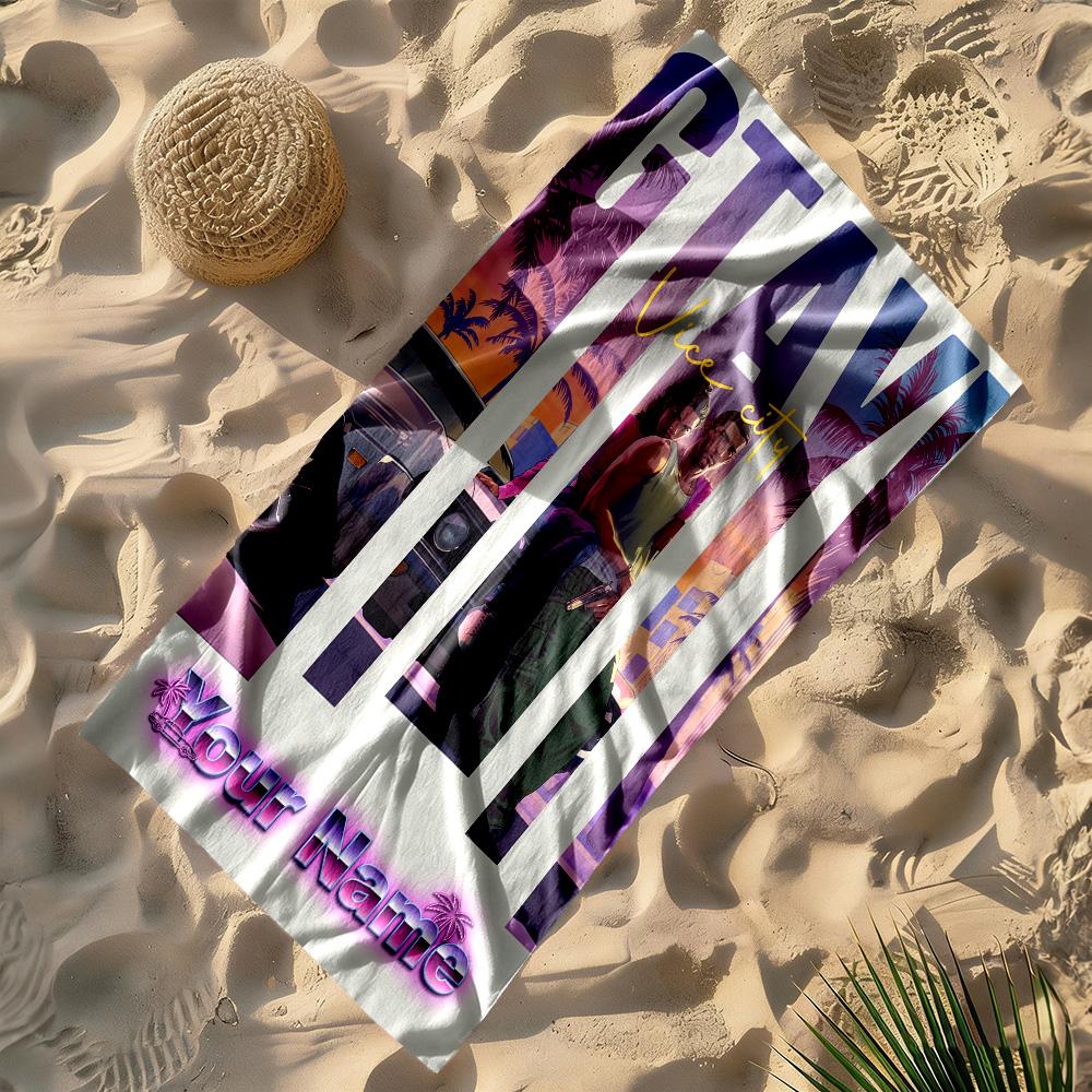 Grand Theft Auto Customize Text Beach Towel Super Soft Microfiber Quickdry Fabric Suitable for Swimming Gym Camping Yoga Vacation