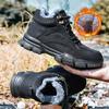 Fashion Mens Steel Toe Safety Boots Waterproof Safety Shoes for Men Winter Leather Work Shoes Protective Anti-slip High Top Work Boots