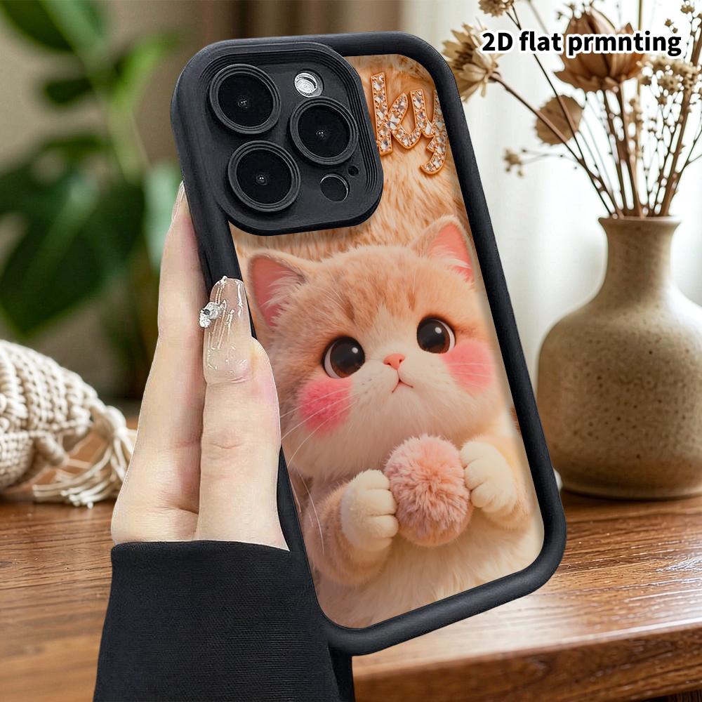 Phone Case: 2D flat, suitable for iPhone 18 17 16 15 14 13Pro protective case, light orange plush kitten, perfect Christmas and Halloween holiday gift