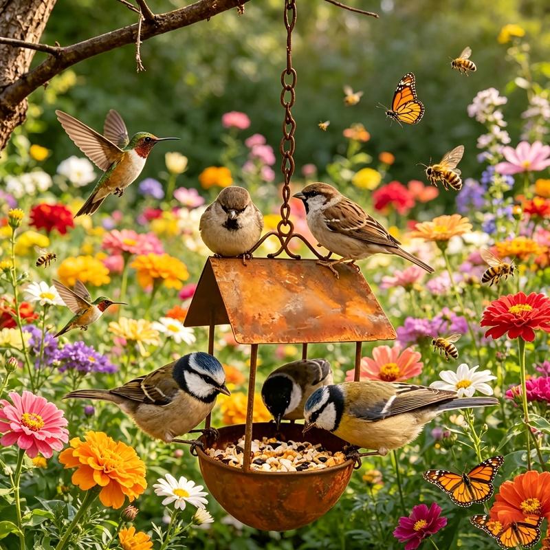 Wrought Iron Bird Feeder Rust Colored Hanging Feeder 1pc Wildlife Water and Food Supply Courtyard Home Ornament Outdoor Garden Decoration Excellent