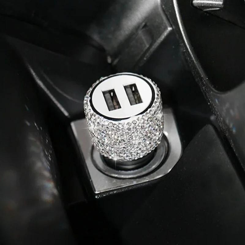 Dual USB Car Chargers - Handcrafted Glass Ornaments with Diamond-Like Charging Decor