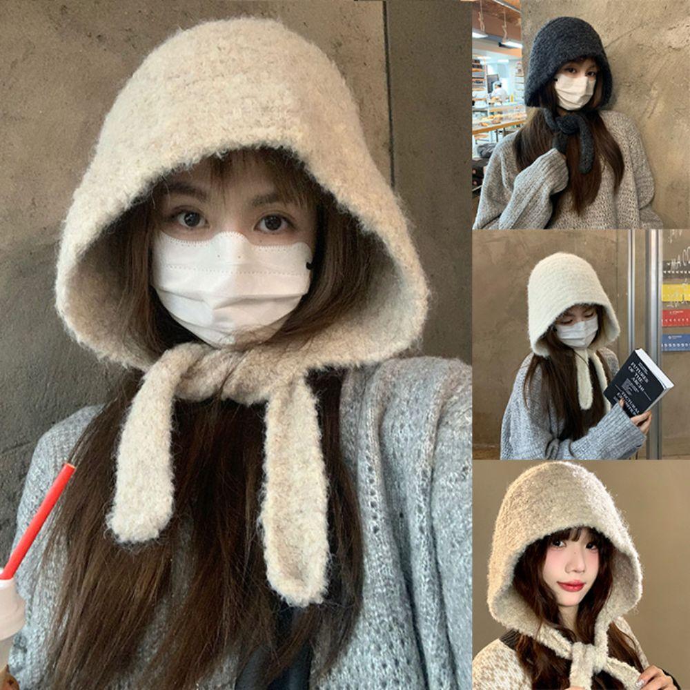 Thickened Ear Protection Hat Windproof Knitted Beanies Bonnet Cute Plush Earmuffs Cap  Women