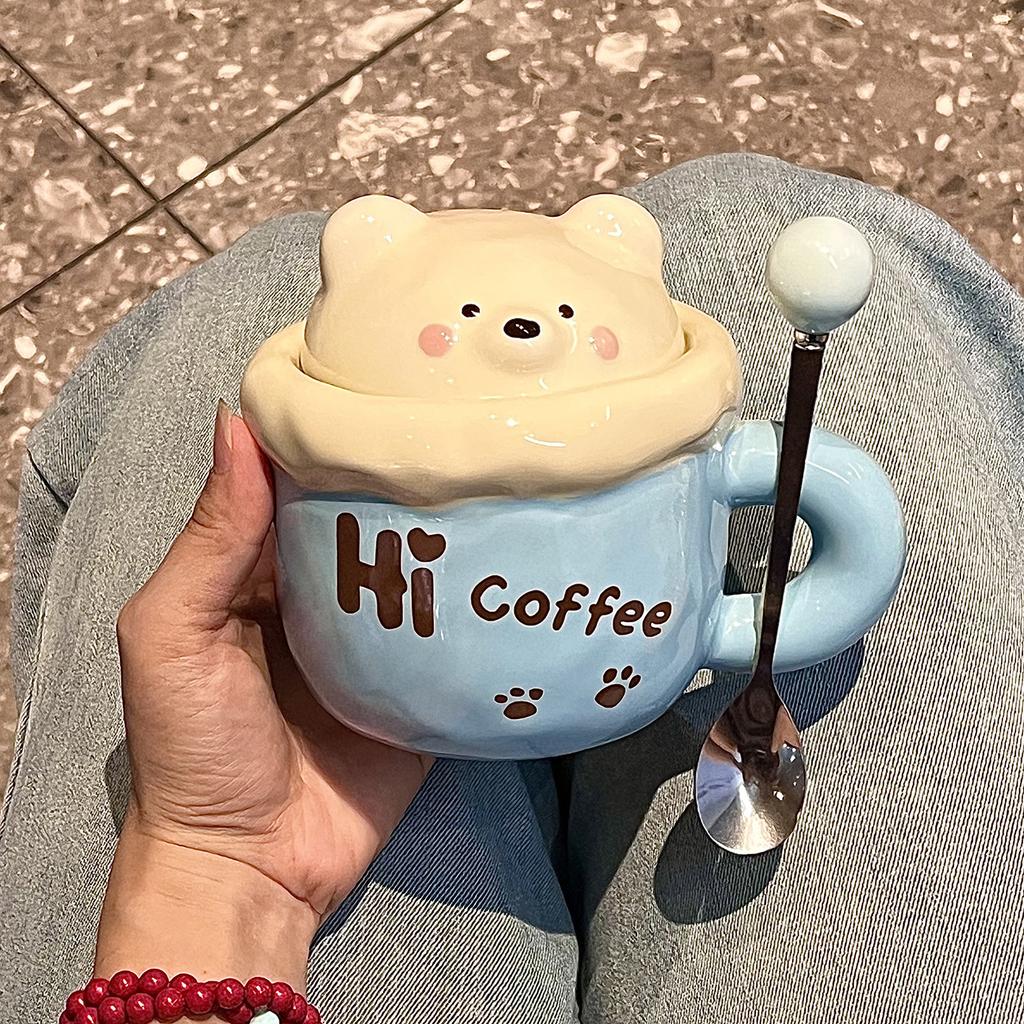 High-value Bear Mug with Lid Spoon, Cute Ceramic Water Cup for Girls' Birthday Gift, Cup Companion Gift