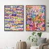 Abstrakcyjny plakat z graffiti w kolorowe serca, motywacyjny cytat na płótnie, dekoracja ścienna do salonu