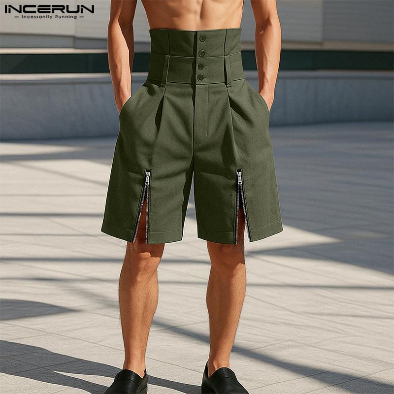 

INCERUN Men High Waist Zipper Casual Loose Splits Half Pants Shorts M