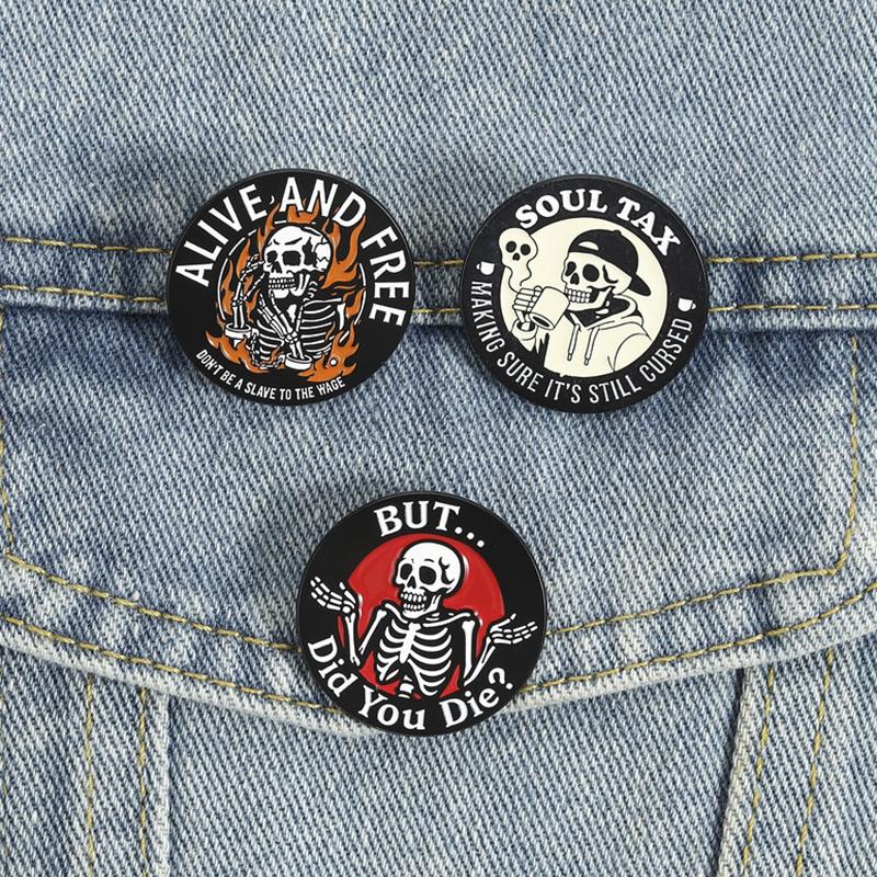 Gothic Skeleton Enamel Pins Set Humorous Skull Quote Brooches Edgy Fashion Lapel Badges Funny Gift For Women Men