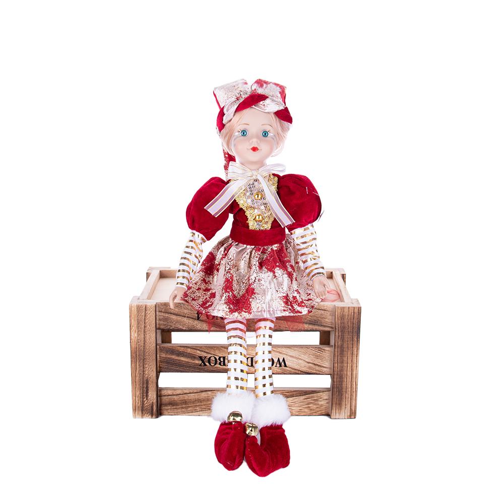 Red-Gold Retro Jester Sitting Christmas Doll
