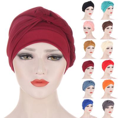 Head Scarf Solid Color Braid Headdress Brimless Pure Color Turban Cap Party Accessories