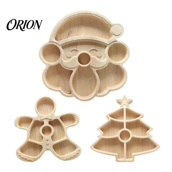 Rustic Kitchen Table Decor Wooden Christmas Divided Tray, Gingerbread Man Santa Xmas Tree Compartment Snack Decorative Nut Serving Dishes Platter,