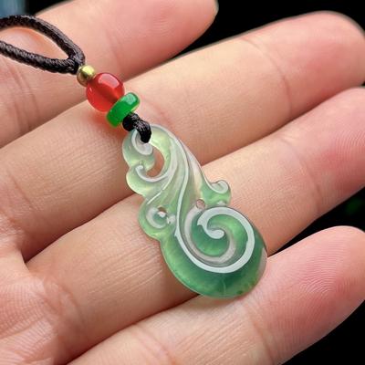 Blue Water Green Retro Ruyi Natural A-Grade Jade Pendant