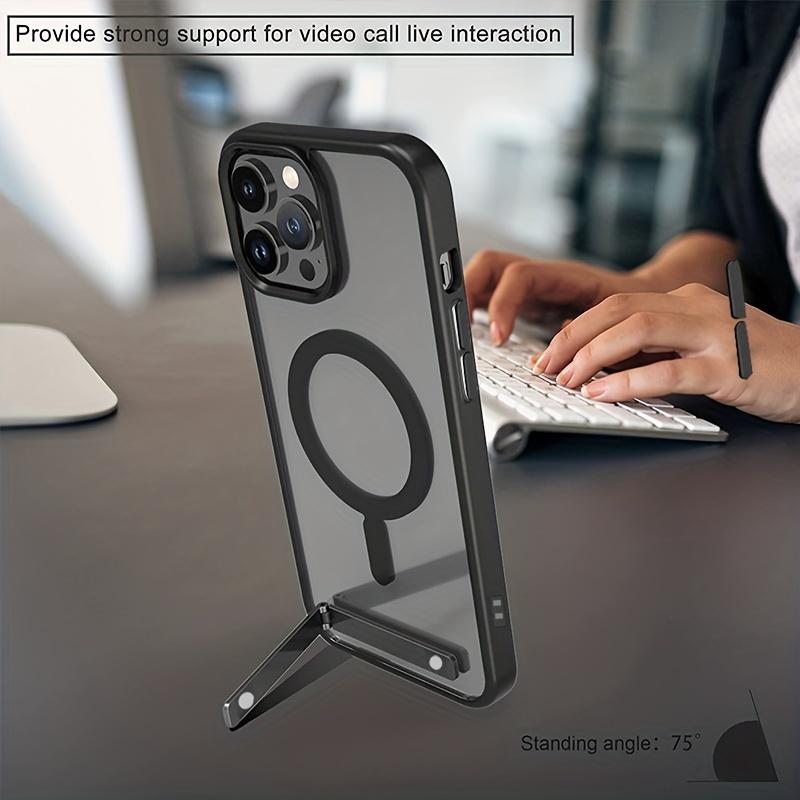 UYUXIO Magnetic Mobile Stand Phone Case for iPhone 17 Pro Max 16e 15 14 Plus 13 11 12 Mini Clear Black Cases with Kickstand